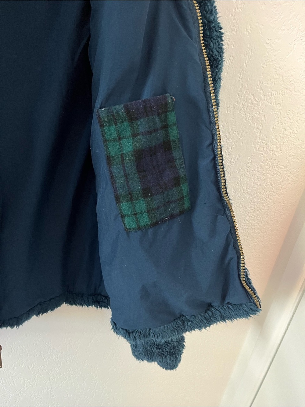 Pendleton Women Small Sherpa Coat Jacket Fleece Wool Plaid Blue Green - Picture 4 of 9